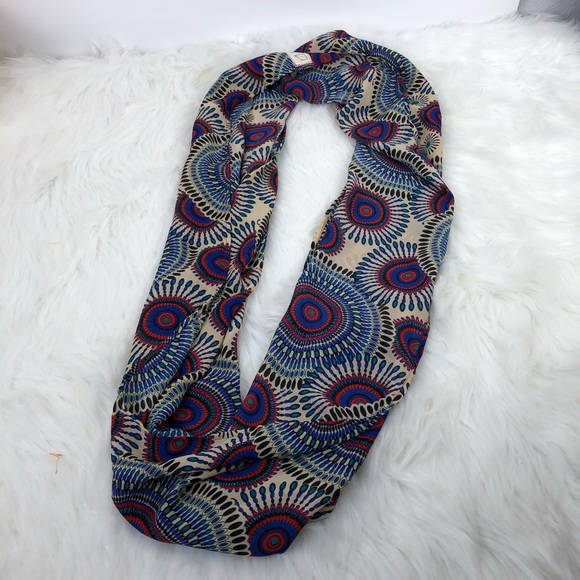 Liviya Infinity Scarf – African Print Boho Headwrap, Multicolor, Geometric - Picture 1 of 8